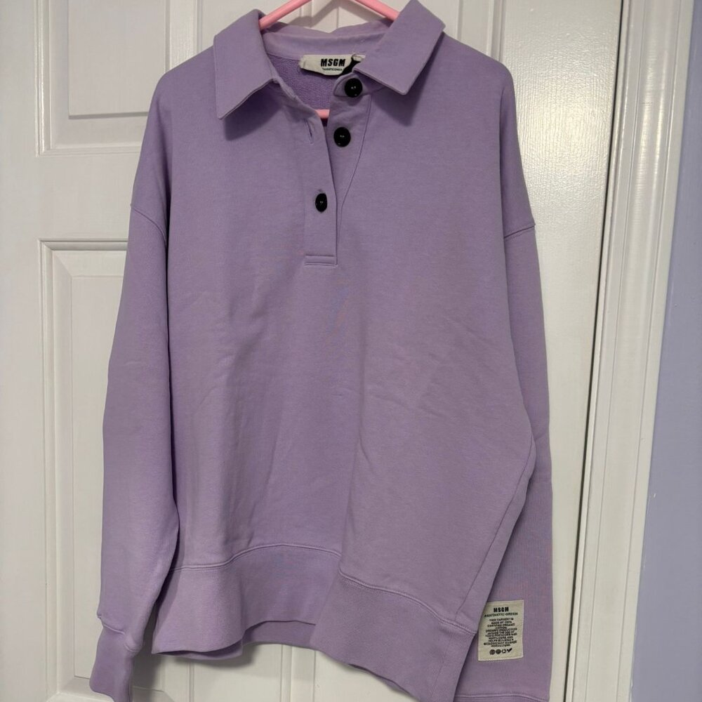 MSGM "Fantastic Green" Organic Cotton Polo Sweatshirt - Lavender/Lilac